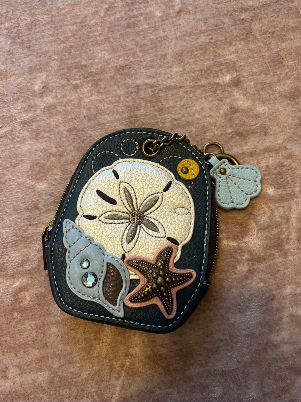 Chala Shell & Starfish Coin Pouch - Navy and Cream